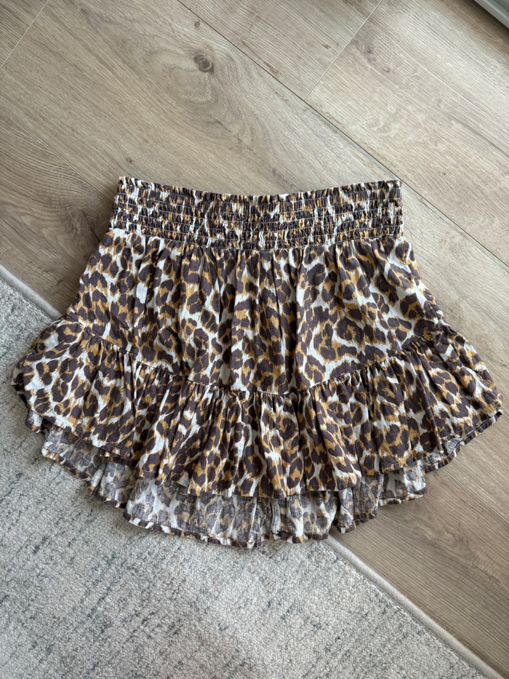 Aerie Leopard Print Smocked Ruffle Mini Skirt Size Medium